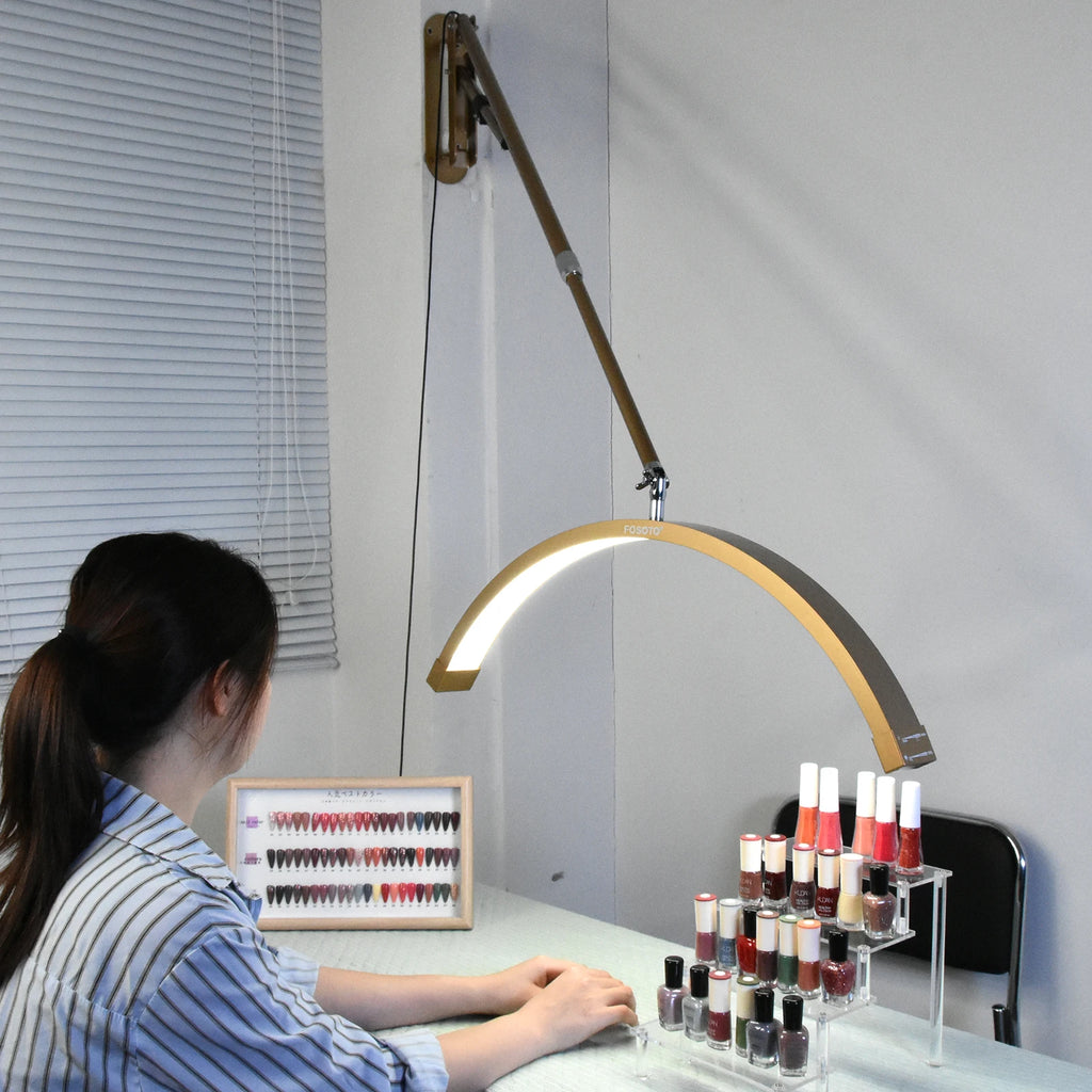 Fosoto Dimmable LED Gold Light wall mount half moon light Fill light for Beauty Salon Makeup Haircut Barbershop eyebrow tattoo