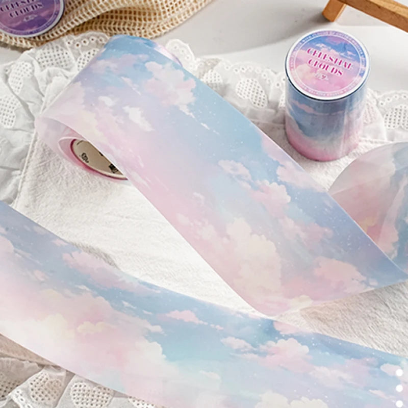 Mr. Paper Sky Cloudscape Tape 200cm - PET Material Large Roll, Ethereal Journal Decor, Creative Collage Material