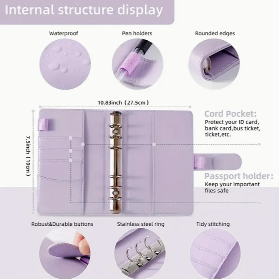 PU Leather Budget Binder With Cash Envelopes Pockets Zip Small French Budget Pouch Binder For Saving Money A6 Planner Organizer