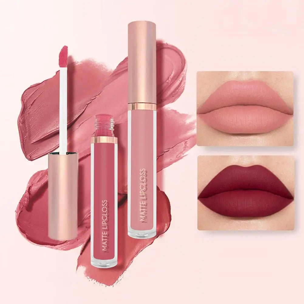 3pcs/set Nude Lip Gloss Matte Velvet Lipstick Waterproof Long-lasting Liquid Lipstick Women Moist Lip Tint Non-Stick