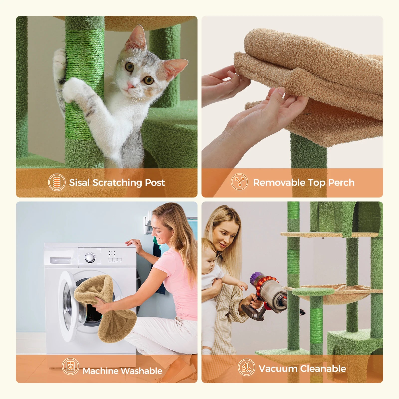 Sturdy Multi-Level Cat Tree Tower with Natural Sisal Scratching Posts,Cozy Hammock&Condo, Large Top Perch, and Fun Dangling Ball
