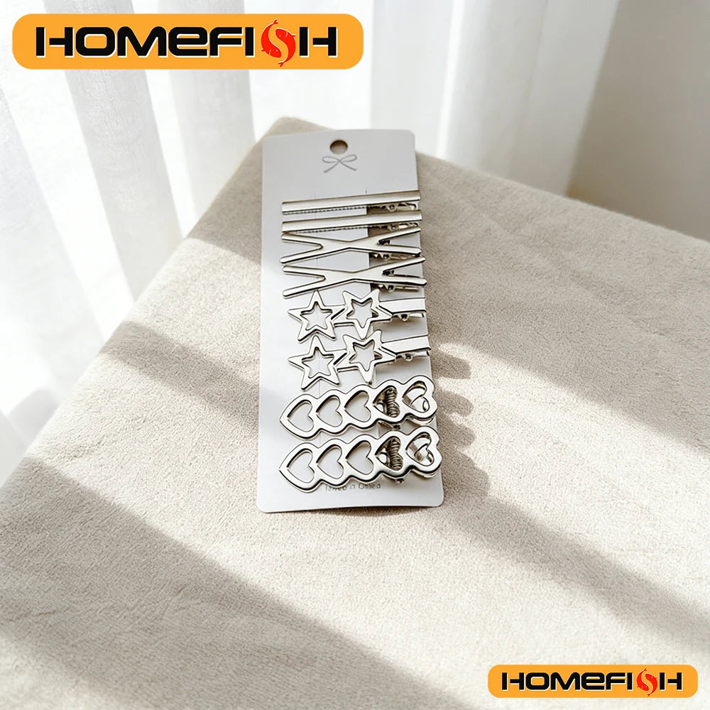 Sliver Metal Hair Clips Women Girls Duckbill Hairpin Personality Bangs Side Headwear Barrettes Hairclip Styling Accessories