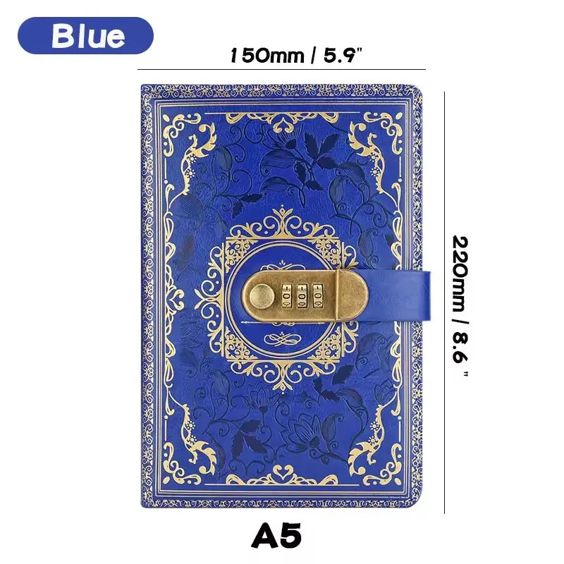 Retro Digital Password Notebook Journal With Lock A5,Diary Perfect for Men and Women-PU Leather Combination Lock Persons Privacy