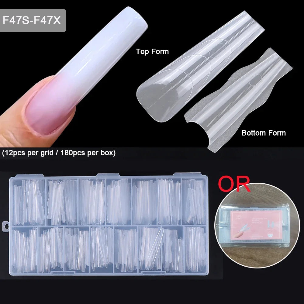 1 Box Dual Nail Forms New 180pcs 15 size Extensions-Dual Forms Long Coffin Almond Top/ Bottom Nail Forms Manicure Extension Tool