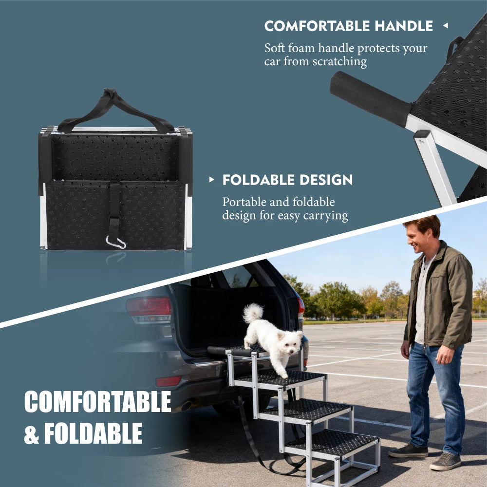 Foldable Dog Ramp Portable Pet Stairs Non Slip Reinforced Structure 250lbs Load Bearing for Large Dog Car SUV Truck Travel