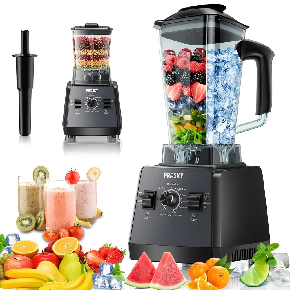 PRASKY 2400W Blender and Grinder Combo 25000RPM Powerful Kitchen 68oz BPA Free 2 Containers Professional  Blenders Ice Crushing