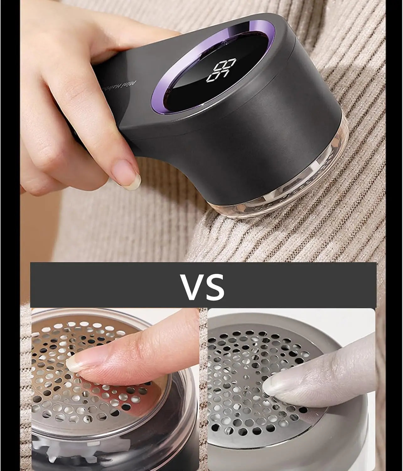 Electric Lint and Pet Hair Remover, High Efficiency Fabric Shaver with Vacuum Storage Bin Portable Clothes Defuzzer for Sweaters