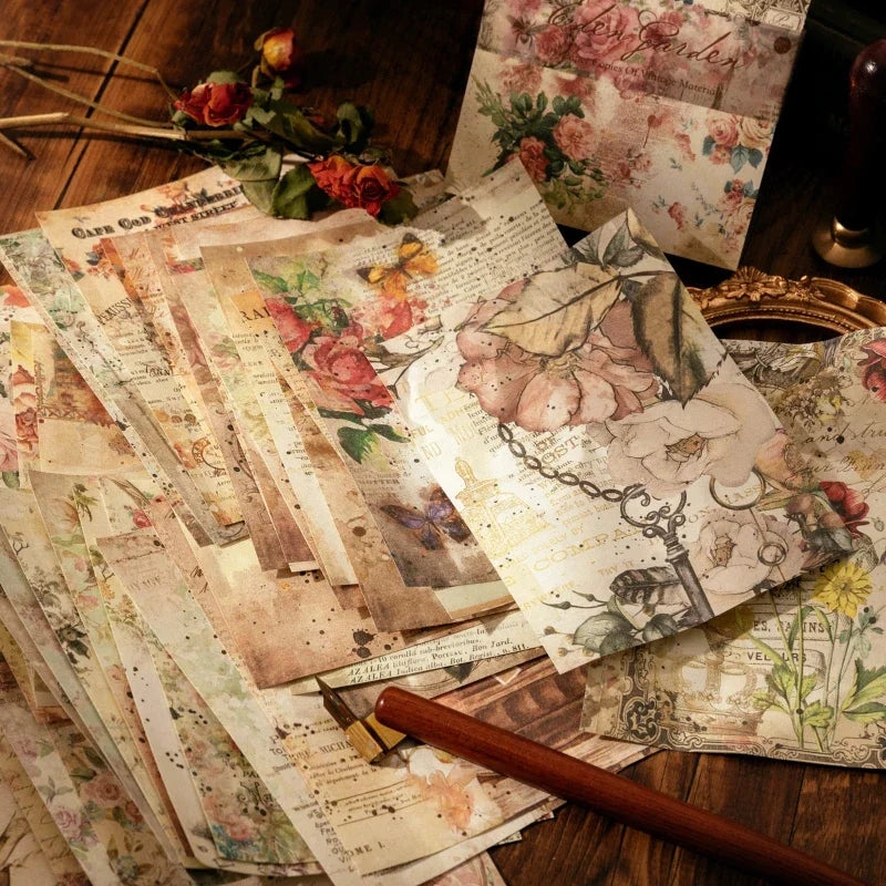 Mr. Paper 100pcs/book Vintage Character Message Card Beautiful Flowers European Style Hand Account Material Memo Pad