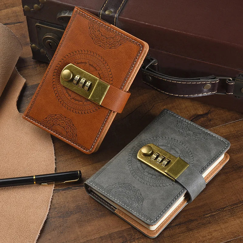 A7 200/240 Pages Retro Password Book with Lock Diary Thickened Creative Hand Ledger Student Notepad Stationery Notebook Binder