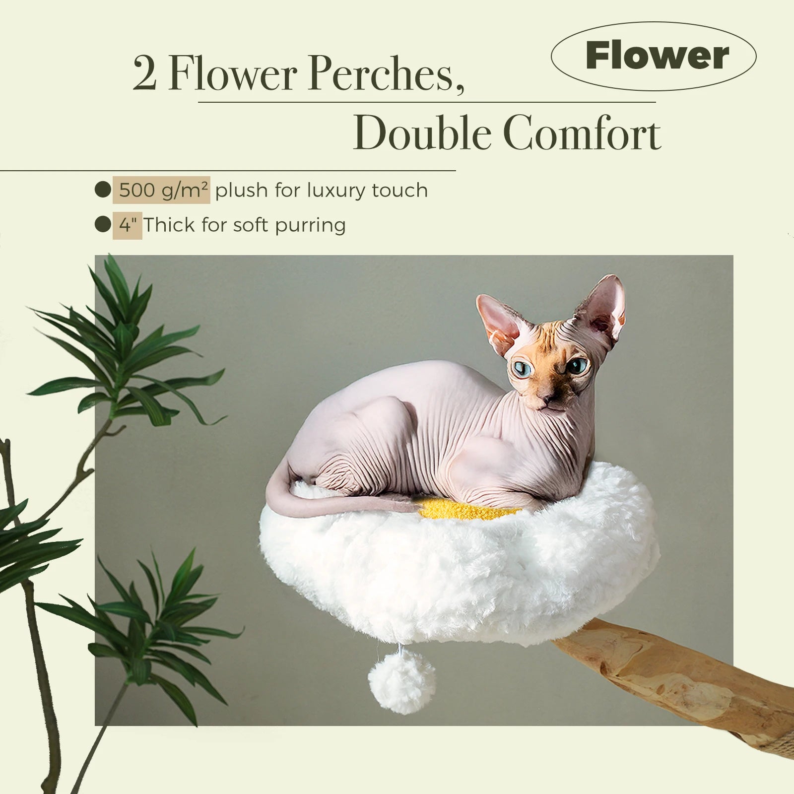Large Cat Tree Tower with Sisal Scratching Post Wicker Basket Bed Flower Cat Condo Indoor Modern Cat Furniture Cat Accessories