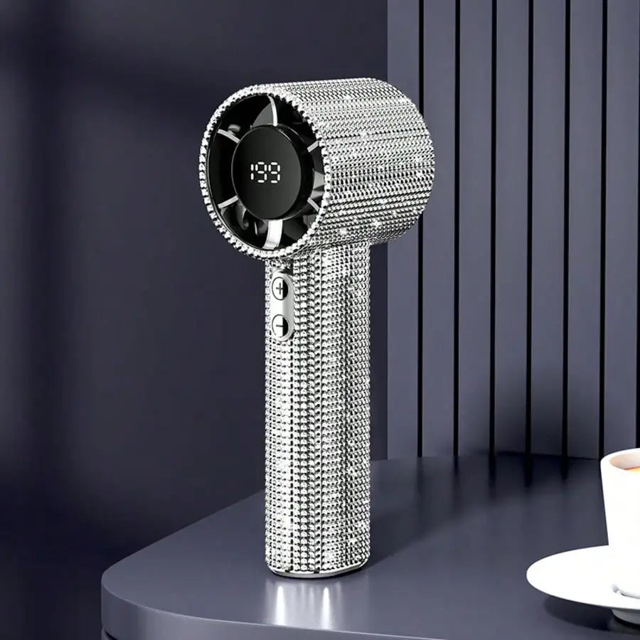 Encrusted Mini Handheld Electric Fan, Luxury USB-C Rechargeable Quiet Turbo Fan, 1800mAh Battery, Adjustable Speed, Elegant Summer Gift Box For Women, Suitable For Office, Commute And Travel,Outdoor,Garden,Travel Essentials,P