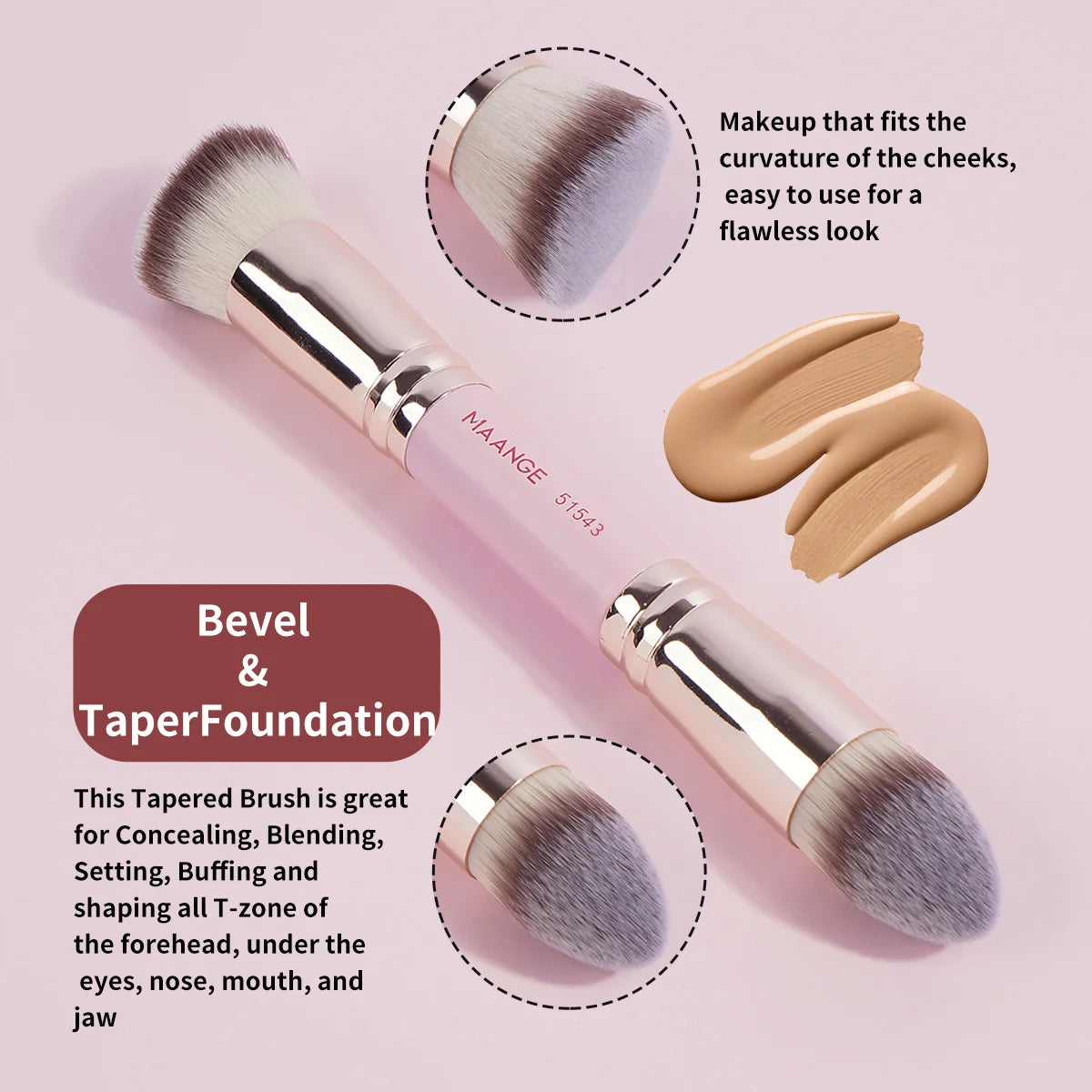 MAANGE 4pcs Dual-ended Basic Makeup Brushes Set with Foundation Powder Blush Details for Eyeshadow Brushes Beginner Travel Tools