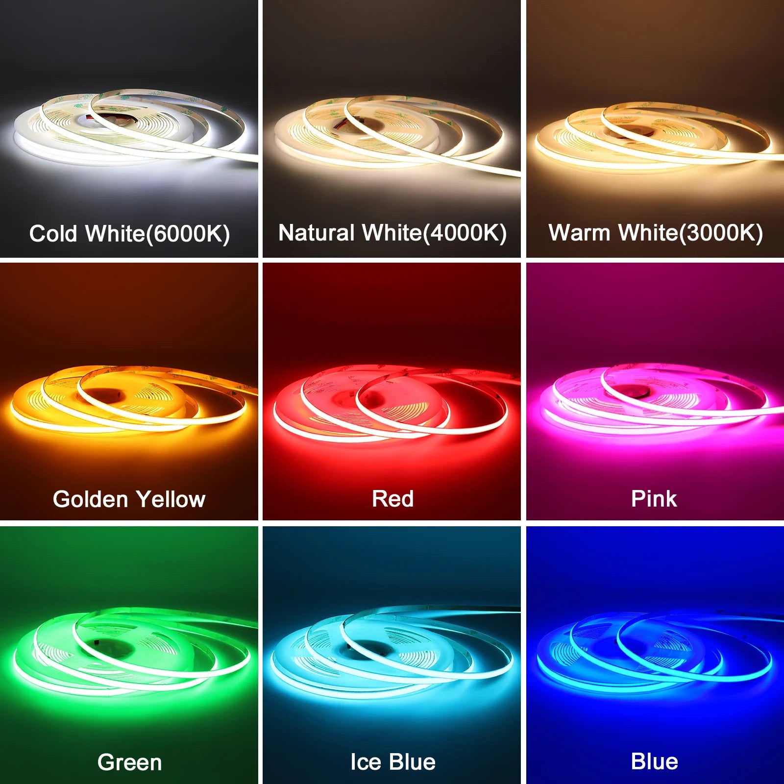 3mm 5mm 8mm COB LED Strip 12V 24V Dimmable Tape LED Ice Blue Yellow Red Green Pink White For Home Decor RA90 LED Strip Lighting