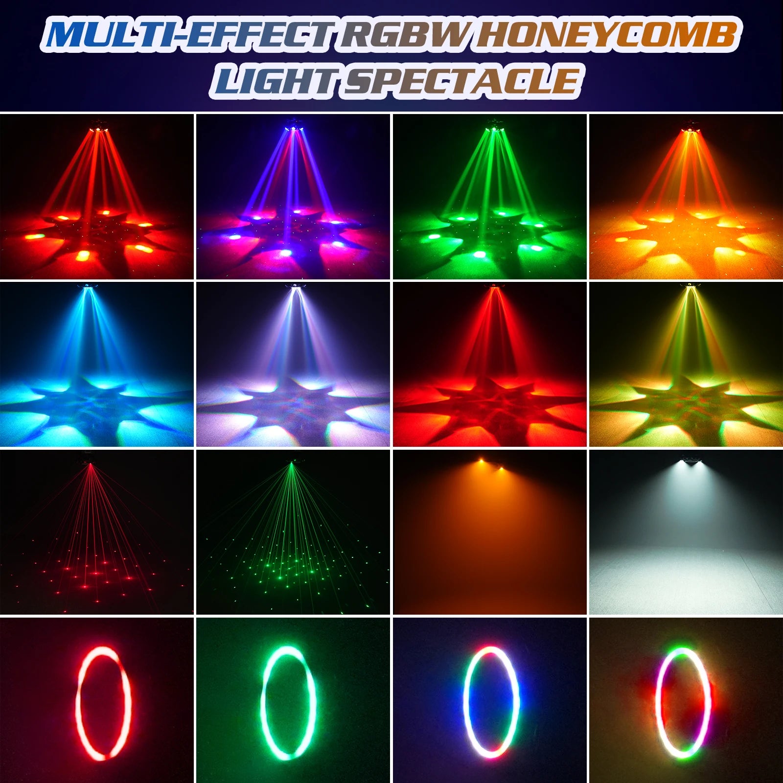 Fieryzeal 150W 6-Arm RGBW Beam Moving Head Light with Strip Effect Stage Light DMX512 Honeycomb Beam Strobe Effect for DJ Party