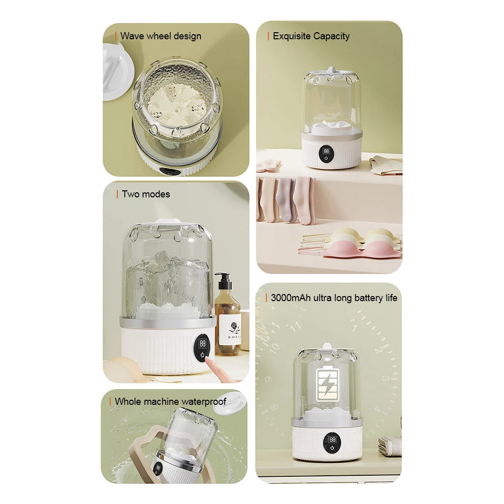 Cordless Small Washing Machine with Laundry Cup Automatic Laundry Cup Mini Special Washer for Travel Home and Dormitory