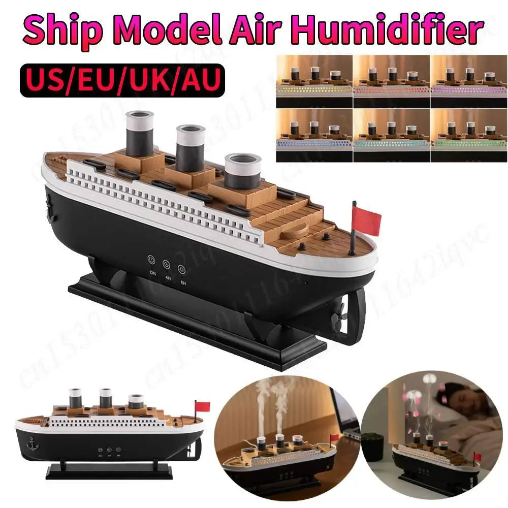 Retro Ship Air Humidifier 250ml Ocean Liner Essential Oil Diffuser Aromatherapy Diffuser Auto Shut-Off Night Light for Home Room
