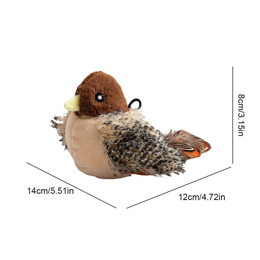Interactive Cat Toys Flying Bird Cat Toy Flapping Wings Sparrow Catnip Toy Electric Squeaky Simulation Bird Plush Toy for Cats