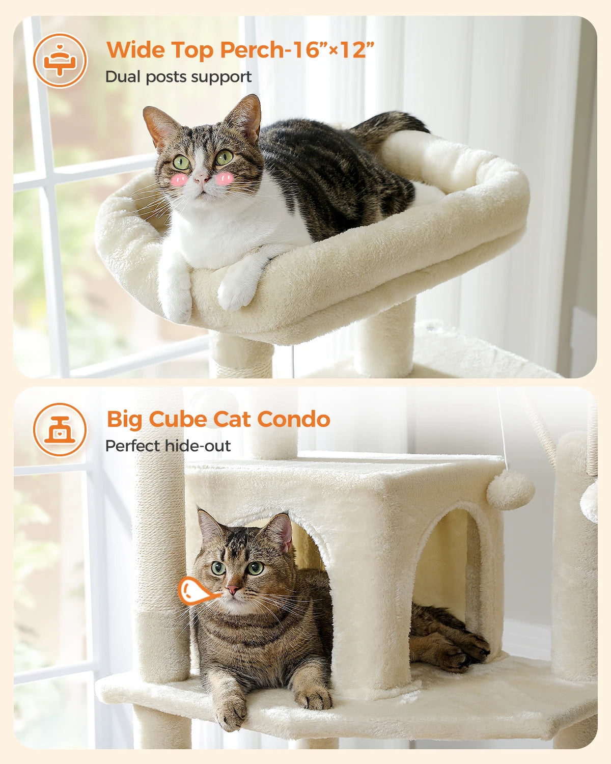 Sturdy Multi-Level Cat Tree Tower with Natural Sisal Scratching Posts,Cozy Hammock&Condo, Large Top Perch, and Fun Dangling Ball