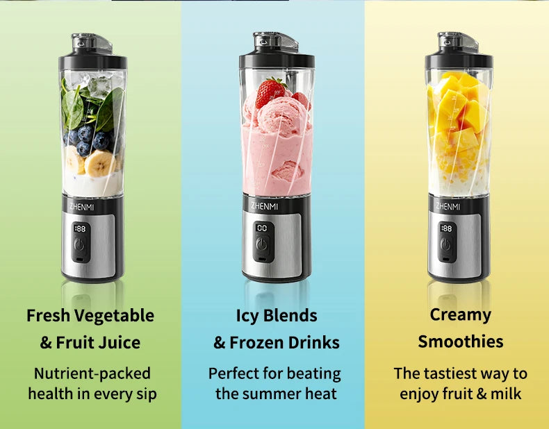 ZHENMI Personal Portable Blender with Digital Auto-Countdown Display, 20oz Leakproof Travel Cup with Guarded 6-Blade for Ice Cru