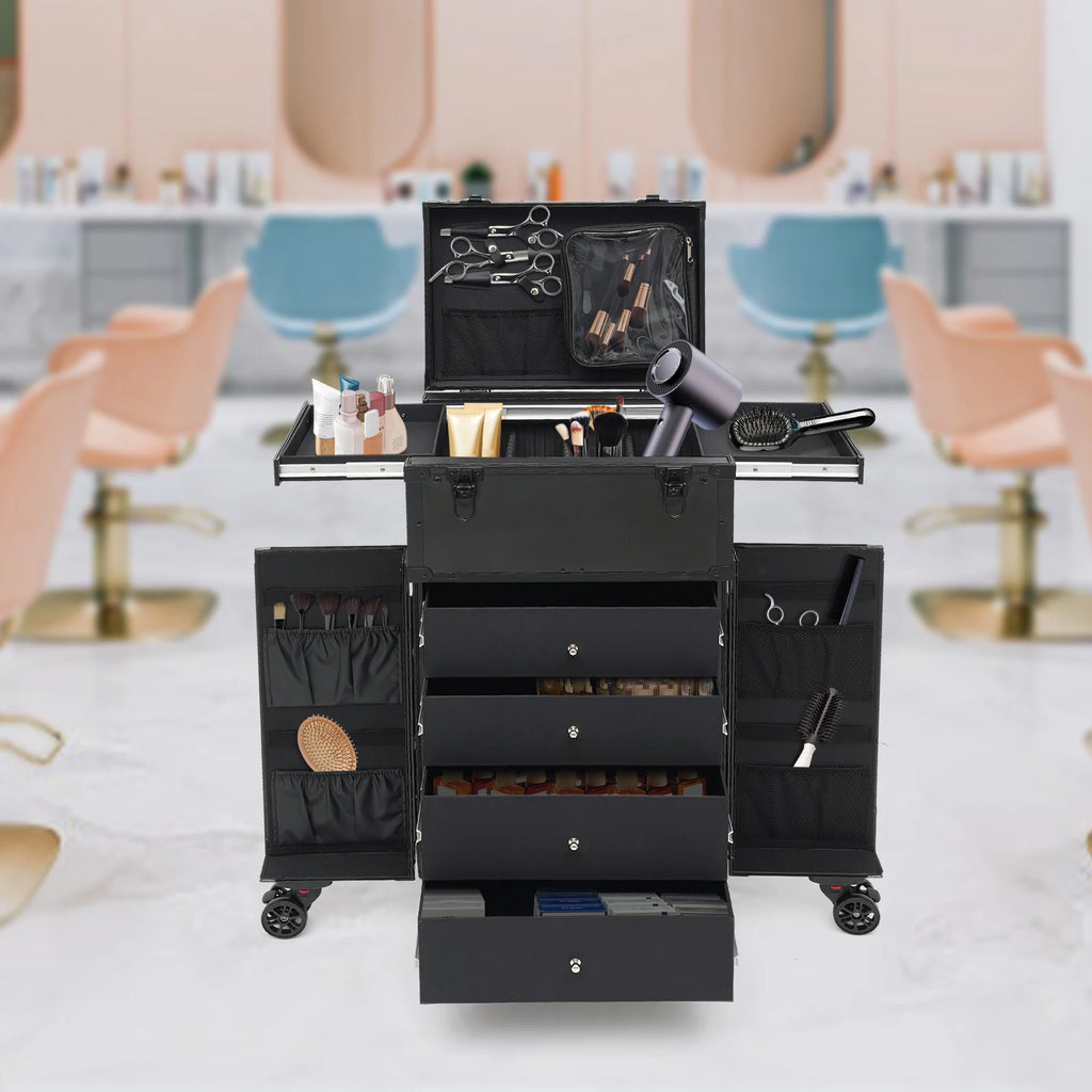 31.15inch Professional Rolling Makeup Case 4 Drawers Pro Makeup Artist Cosmetic Train Case Makeup Organizer Travel Case