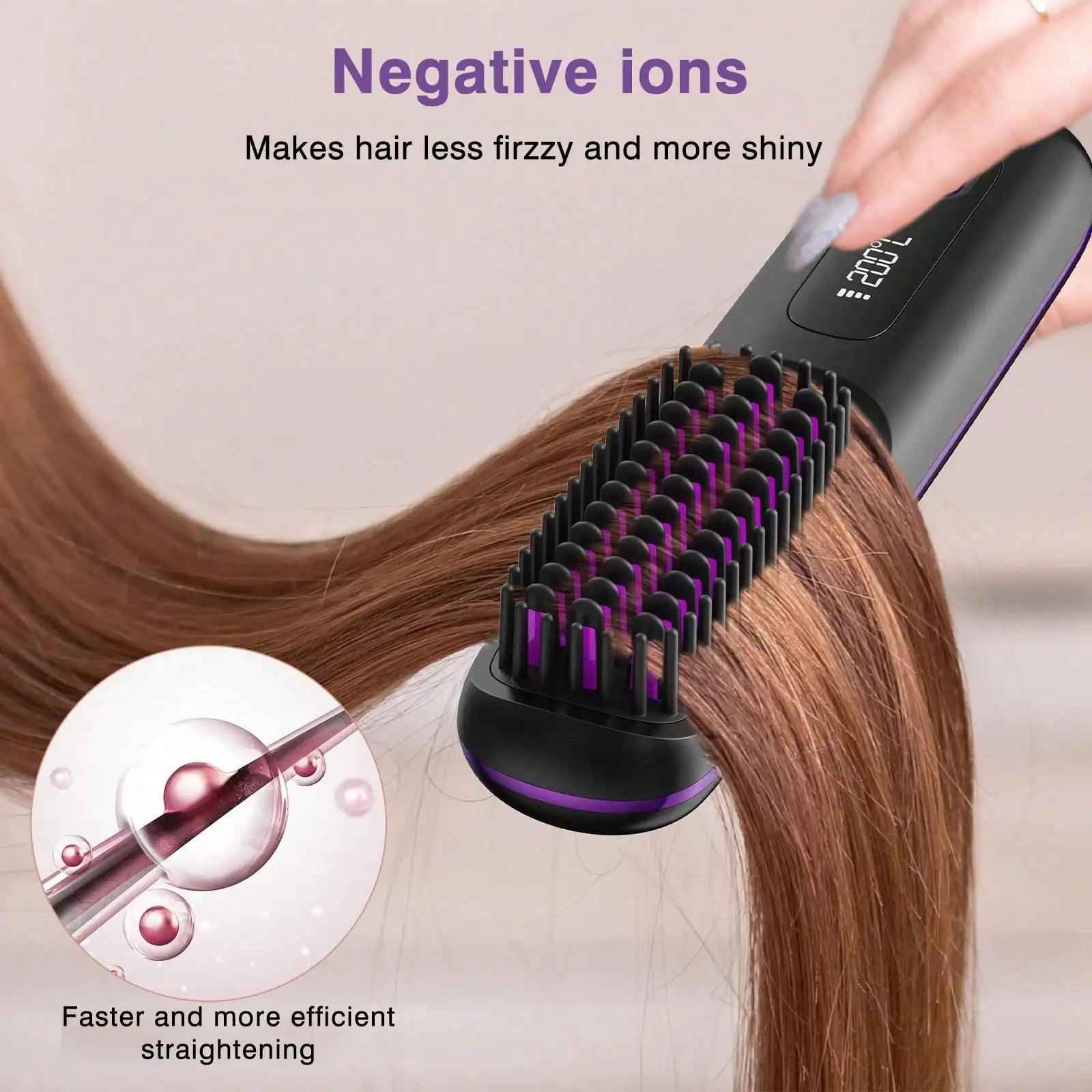 Women's Wireless Portable Hair Straightener, USB Rechargeable Negative Ion Hot Air Straightening Brush, Effectively Smooths Frizz, Makes Hair Shiny And Soft, Anti-Scald Design, 3 Temperature Settings, 30 Seconds Fast Heating,