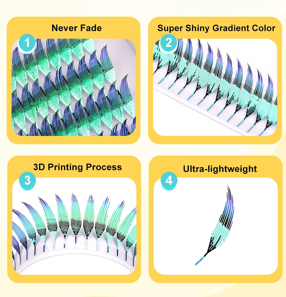 AGUUD Holographic Aurora Color Spire Eyelash Glitter Tinsel Anime Premade Fan Dual Side Color Comic Lash for Christmas Cosplay