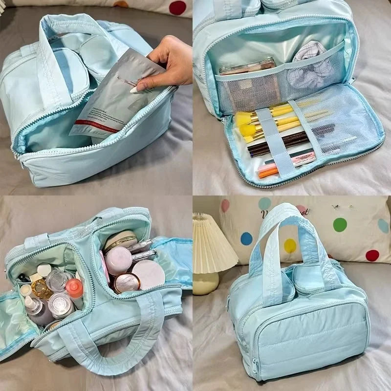 Multi opening makeup bag, suitable for commuting, travel, and home, suitable for makeup and grooming storage
