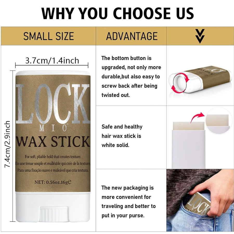 LOCKMIO Hair Wax Stick for Women and Kids Long Lasting Hold Pomade Control Broken Frizz Flyaway Styling Wax for Natural Wigs