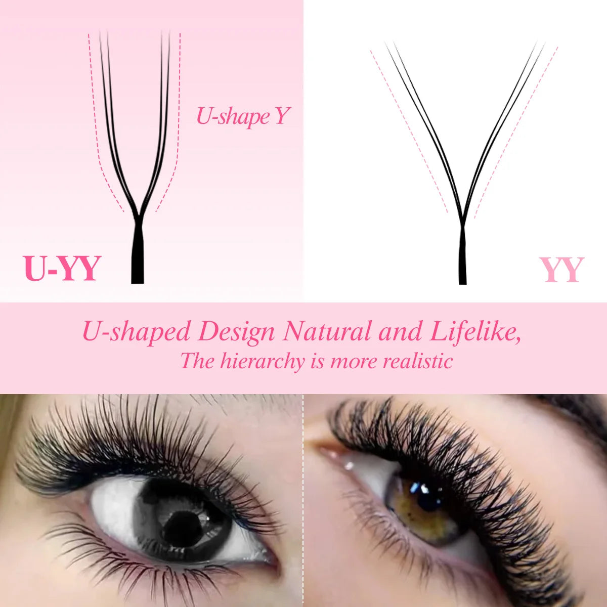 ARISON U-shape YY Lashes Double Tips Eyelash Extension 2D-Y Premade Volume Fans False Eyelashes Ultra Soft Featherlight Mink Las