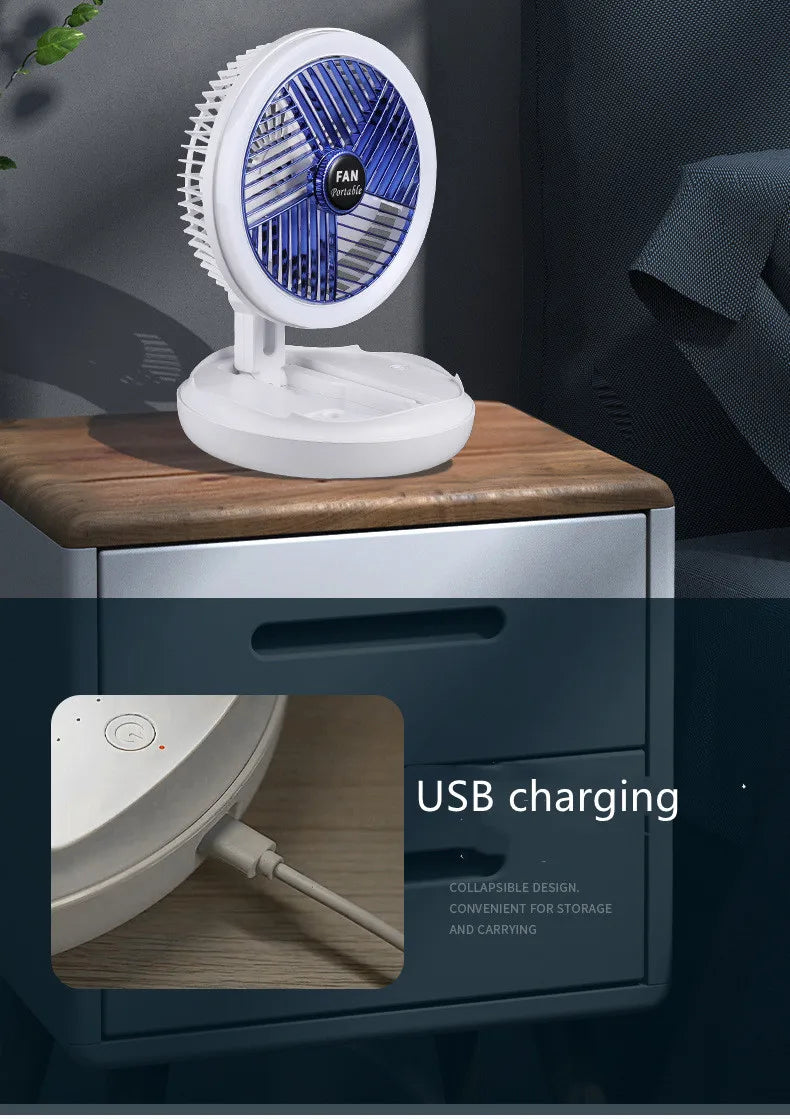USB Charging Foldable Table Fan Wall Mounted Hanging Ceiling Fan with LED Light 4 Speed Adjustable For Home Room Air Cooler Fan