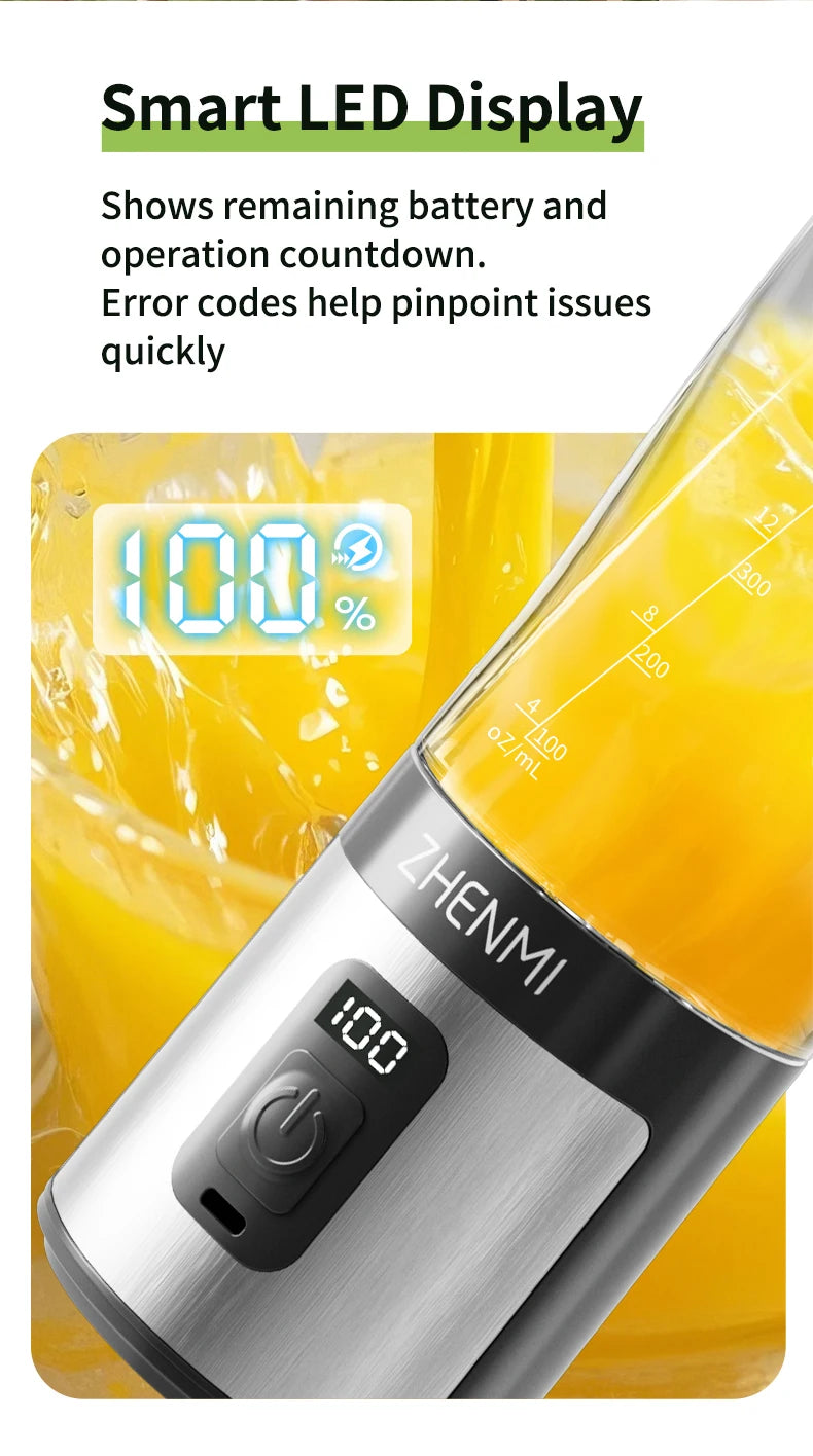 ZHENMI Personal Portable Blender with Digital Auto-Countdown Display, 20oz Leakproof Travel Cup with Guarded 6-Blade for Ice Cru