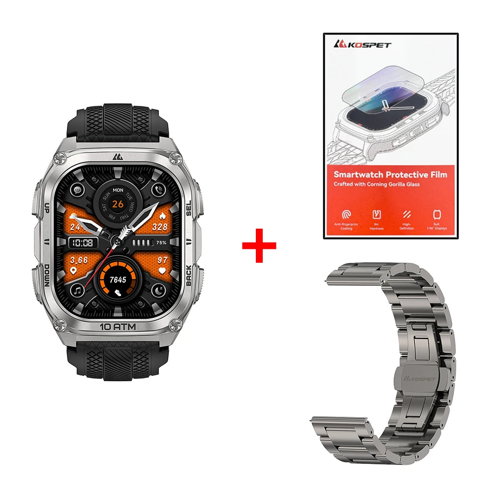 KOSPET Tank M4 Smart Watch Stainless Steel 6-Sat GPS Offline Maps 10ATM Waterproof 45M Dive 24/7 Health Monitor for Android iOS