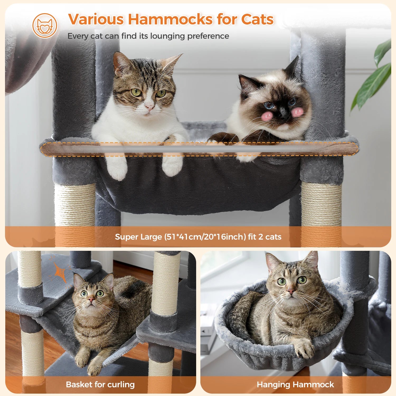 Sturdy Multi-Level Cat Tree Tower with Natural Sisal Scratching Posts,Cozy Hammock&Condo, Large Top Perch, and Fun Dangling Ball