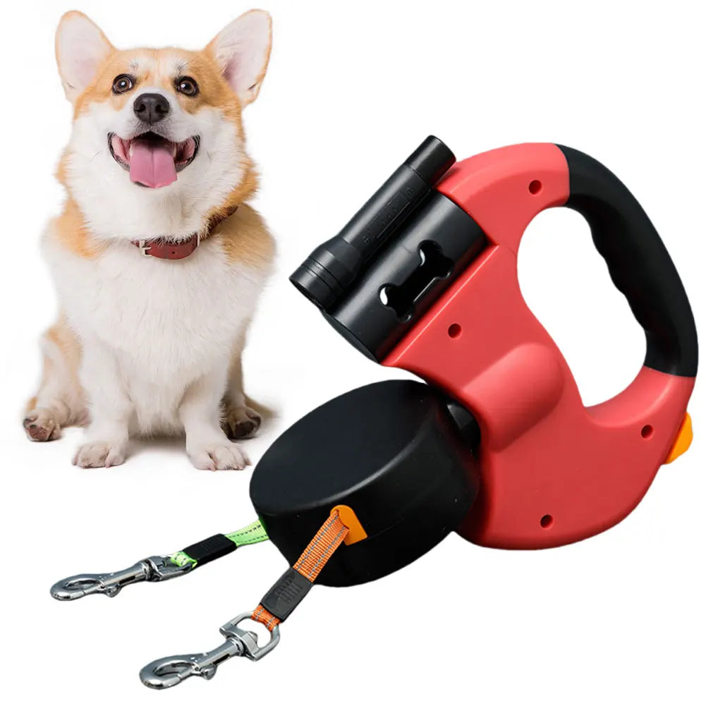 Double Headed Dog Leash Traction Rope with LED Light Dog Walking Leash Retractable Dog Leash for Small Medium Dogs