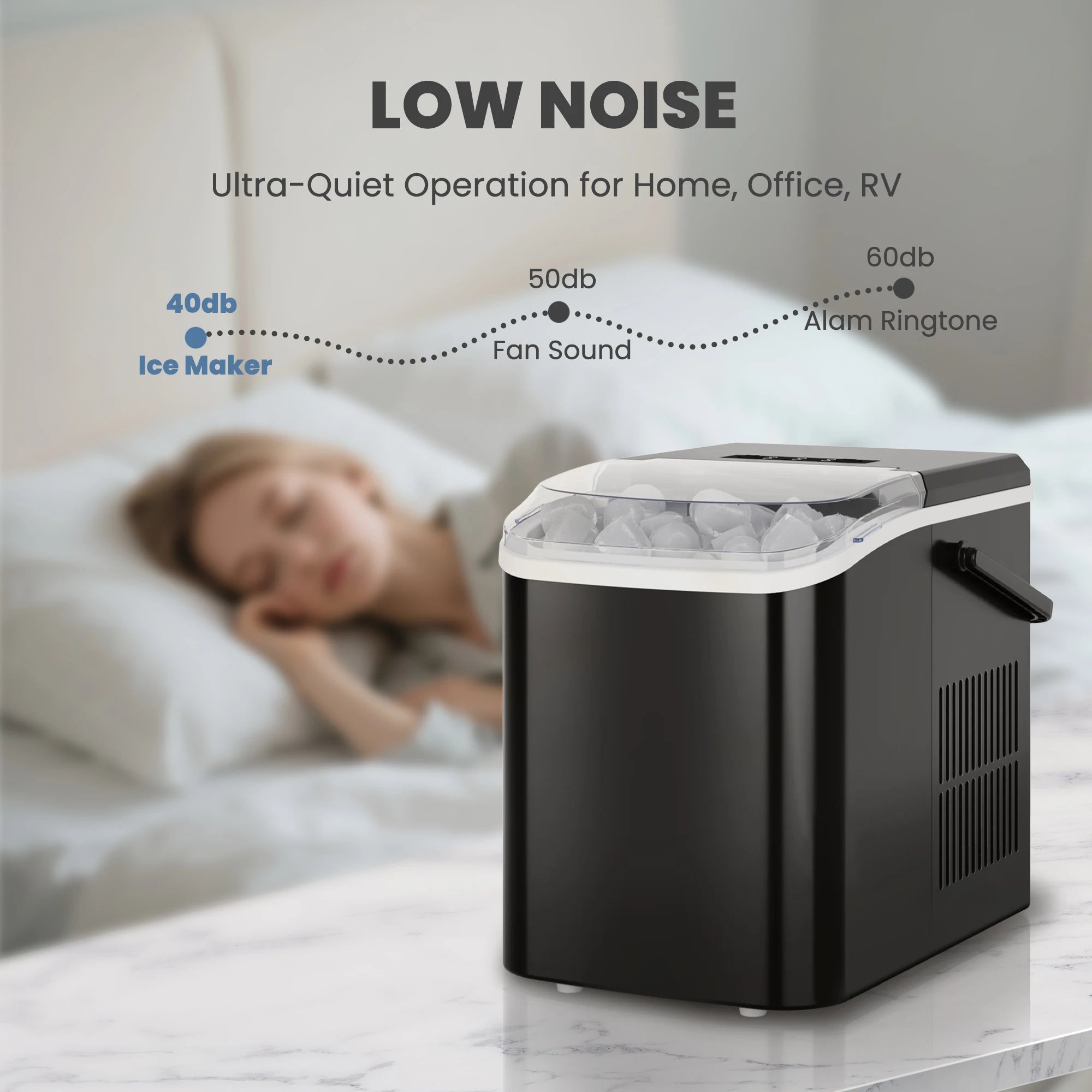 JHK Portable Kitchen Ice Machine Countertop Ice Maker with Handle 9 Bullet Ice Cubes Ready in 6 Mins Self-Cleaning Quiet Compact Ice Maker for Home Camping