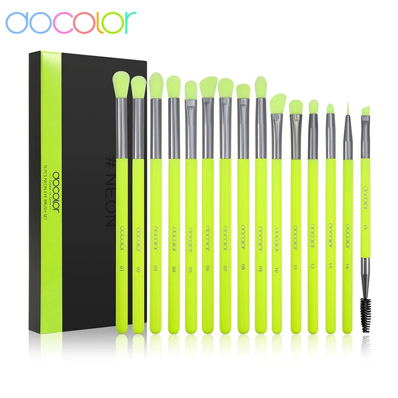 Docolor Eyes Makeup Brushes 15pcs Colorful Professional Eyebrow Eyeshadow Eyeliner Blending Makeup Brushes Set Eye Cosmetic Tool