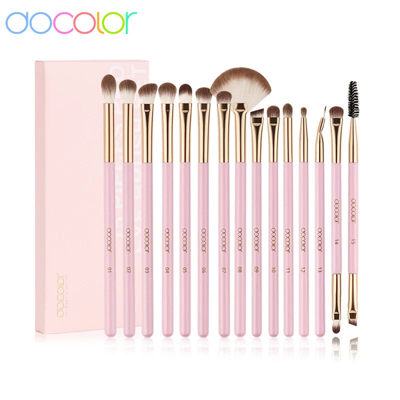 Docolor Eyes Makeup Brushes 15pcs Colorful Professional Eyebrow Eyeshadow Eyeliner Blending Makeup Brushes Set Eye Cosmetic Tool