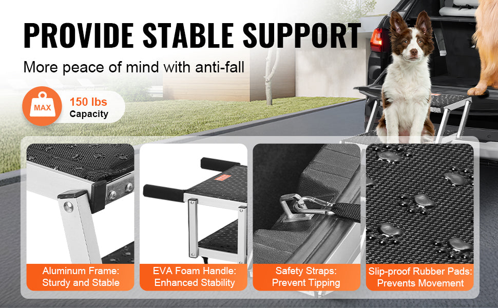 SucceBuy Dog Stair for Cars Wide Dog Car Steps Folding Portable Pet Steps Lightweight Aluminum for Car SUV and Truck 150 lbs