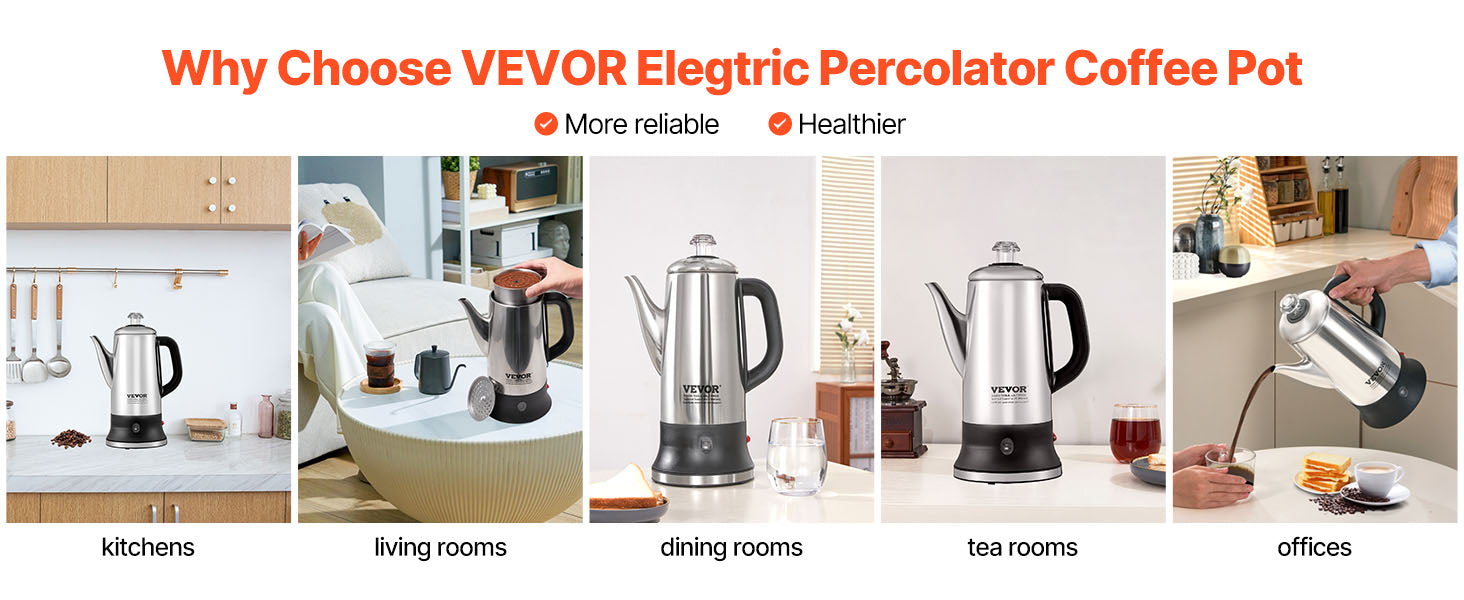 SucceBuy 12-Cup Electric Percolator Coffee Pot 304 Stainless Steel Coffee Percolator with Keep Warm Function